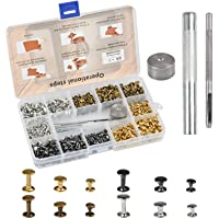 FOCCTS Kit de 320pcs Remaches para Cuero de Doble Tapa con Botones a Presión 3 Herramientas para Artesanía de Decoración…